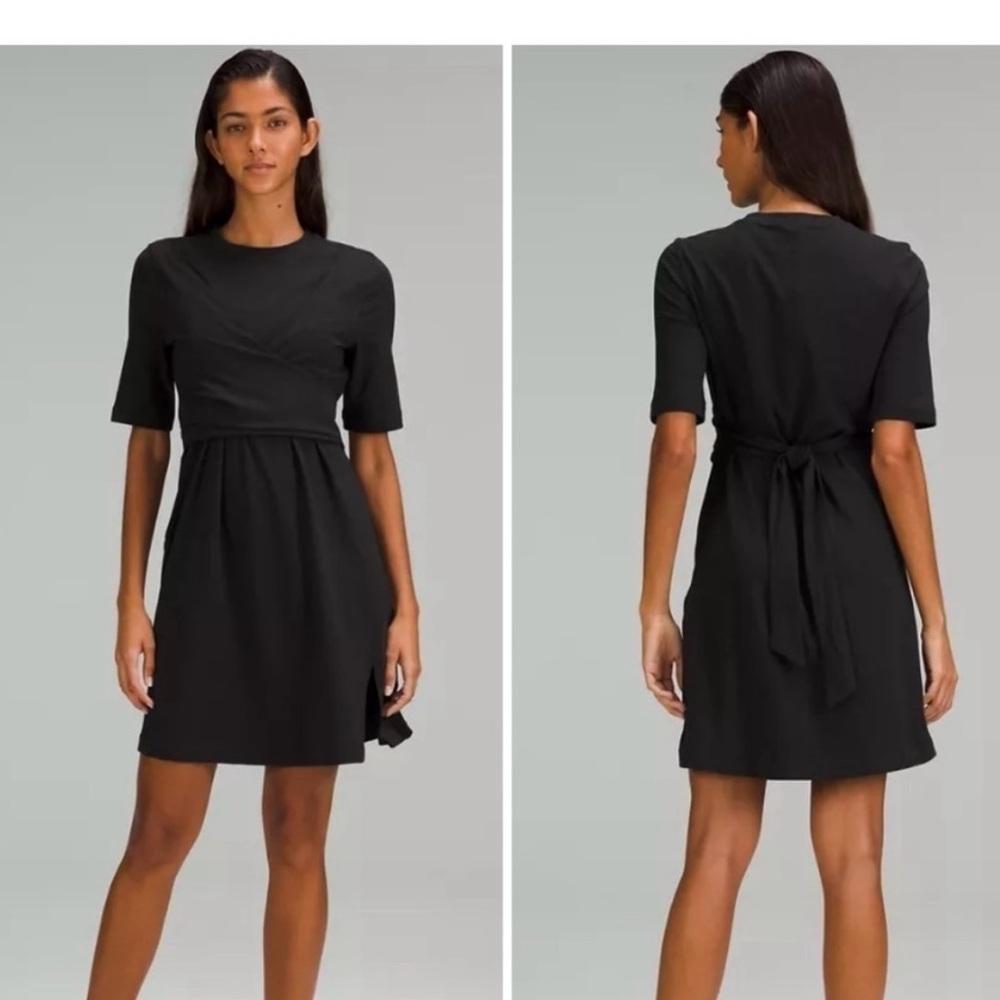 Lululemon Cotton Wrap-Front T-Shirt Dress in Black